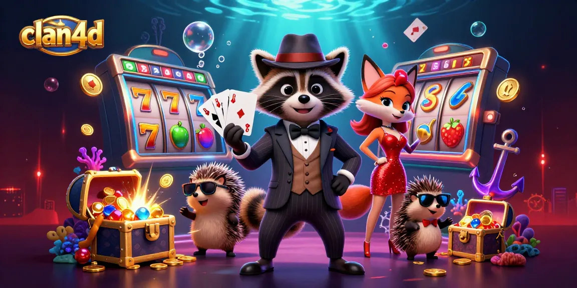 Spin into excitement with clan4d in a vibrant casino world adorned with animated slot reels and lucky symbols.