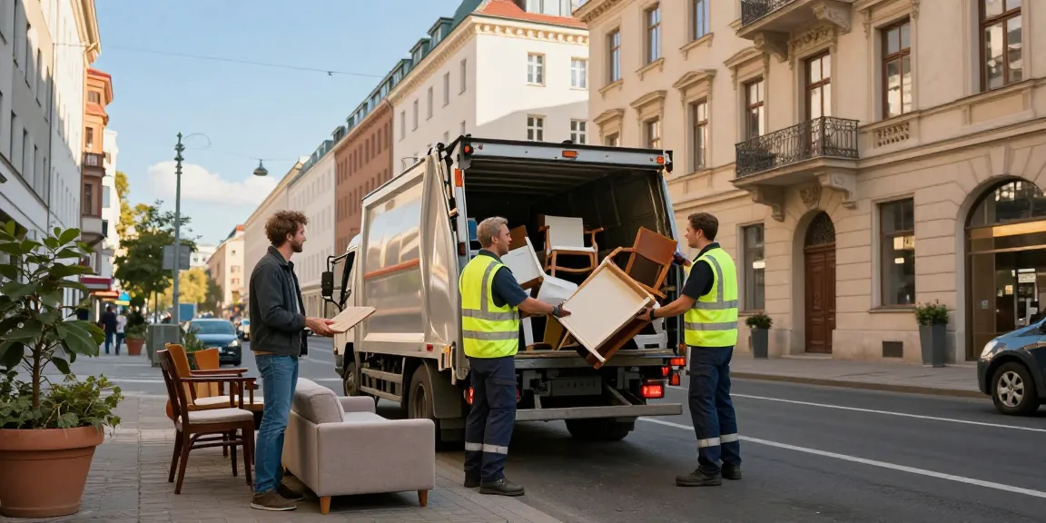 Efficient Sperrmüllabholung 80 Euro Berlin service in action with a team loading furniture into a truck.