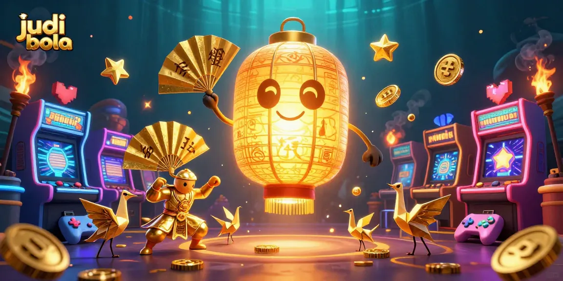 Experience the excitement of judi bola with a vibrant night market casino illustration featuring unique characters and gaming elements.