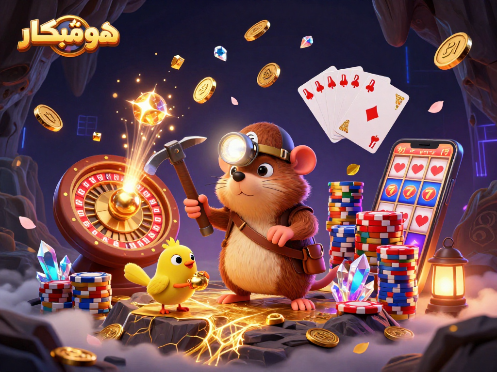 Engaging illustration of هوشمندکار's enriching casino experience with treasure-hunting characters amidst golden winnings.