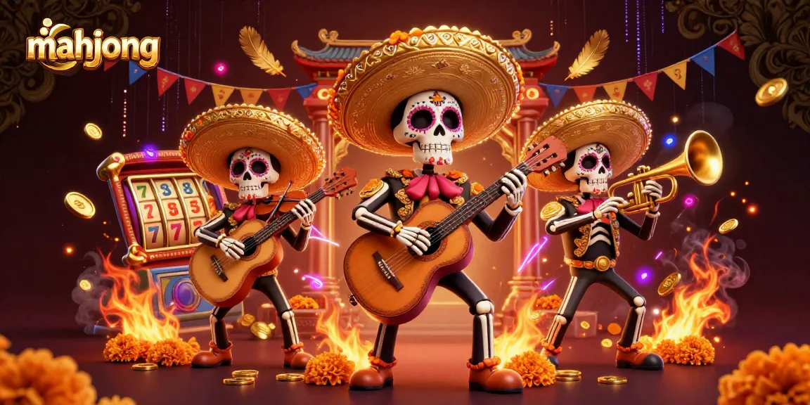 Engage in Mahjong gaming excitement with a vibrant mariachi band and dynamic casino elements.