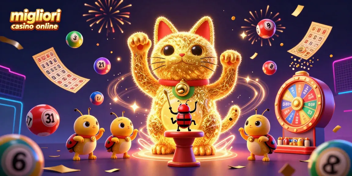 Migliori casino online: balli di luci e simboli di fortuna in un'illustrazione vibrante