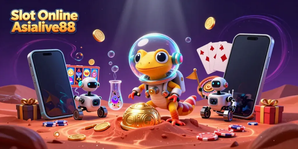 Spin to win at Slot Online Asialive88, exploring vibrant games and gold with a Martian gecko!