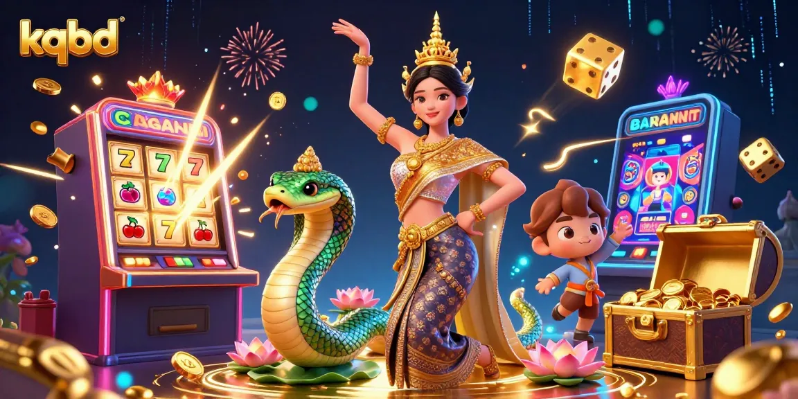 Engage with kqbd's dynamic online gambling scene featuring traditional Thai elements and vibrant casino symbols.