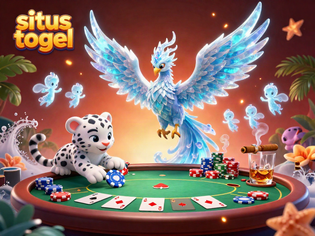 Engage with situs togel in a vibrant scene featuring an ice phoenix and poker elements.