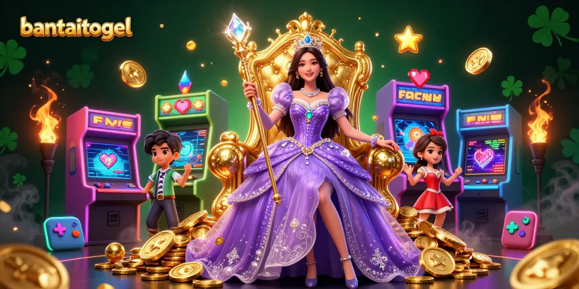 Experience the excitement of bantaitogel with this vibrant casino illustration featuring games and a royal theme