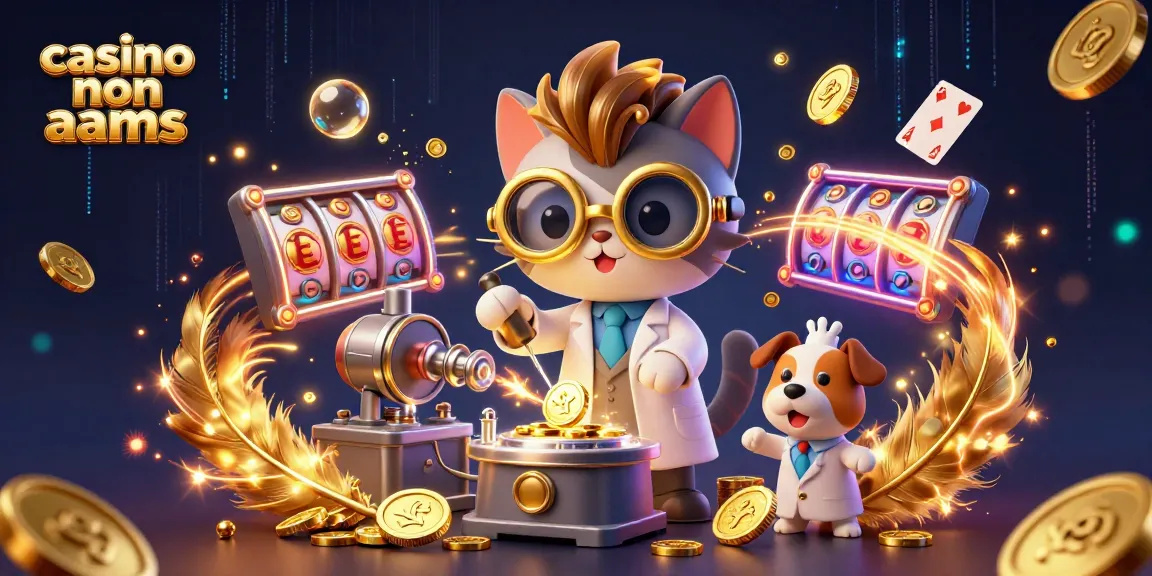 Scopri il divertimento nei casino non AAMS con un gatto scienziato pazzo, gettoni d'oro e dinamici elementi di gioco.