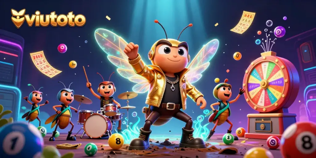 Menangkan viutoto dengan ilustrasi penuh warna dari cicada rocker dan elemen lotere yang dinamis.
