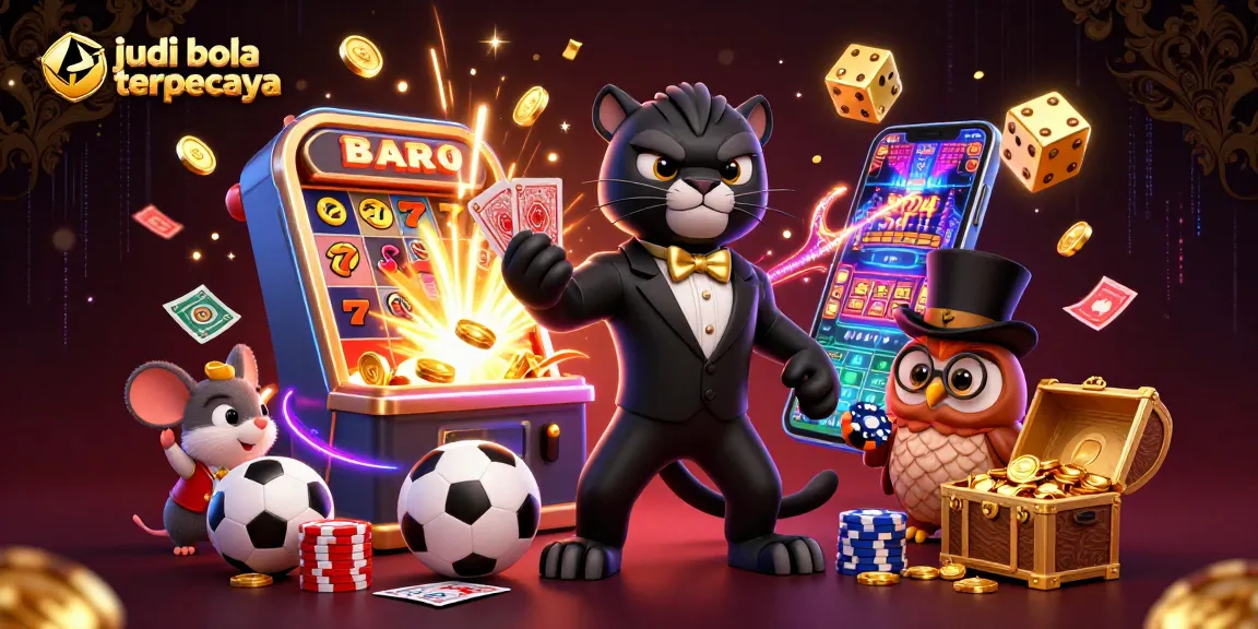 Engage in judi bola terpercaya with stylish panther dealing cards surrounded by vibrant casino elements.