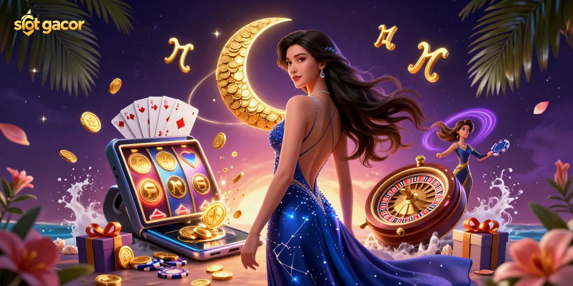 Engage with slot gacor through stunning 3D visuals of an elegant Asian woman and vibrant slot game elements.