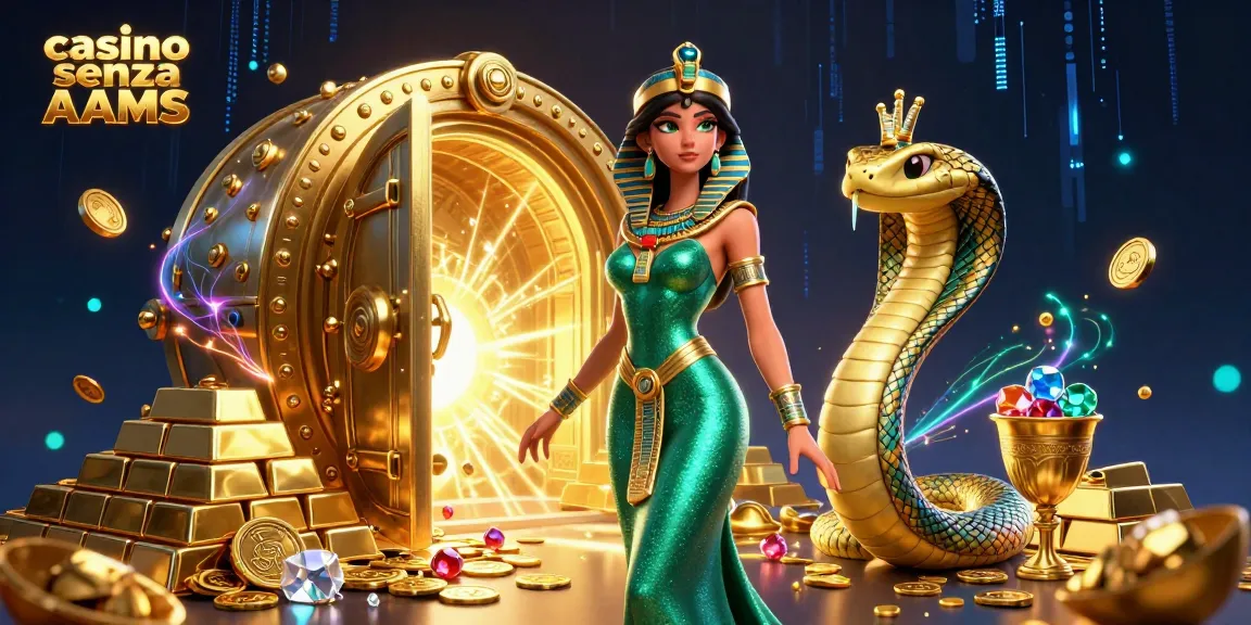 Scopri l'emozione dei casinò senza AAMS con tesori e gemme scintillanti in una vivace scena 3D.