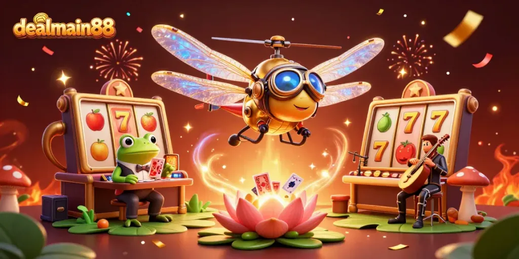 Engaging scene showcases dealmain88's immersive casino experience with vibrant characters and lively game elements.